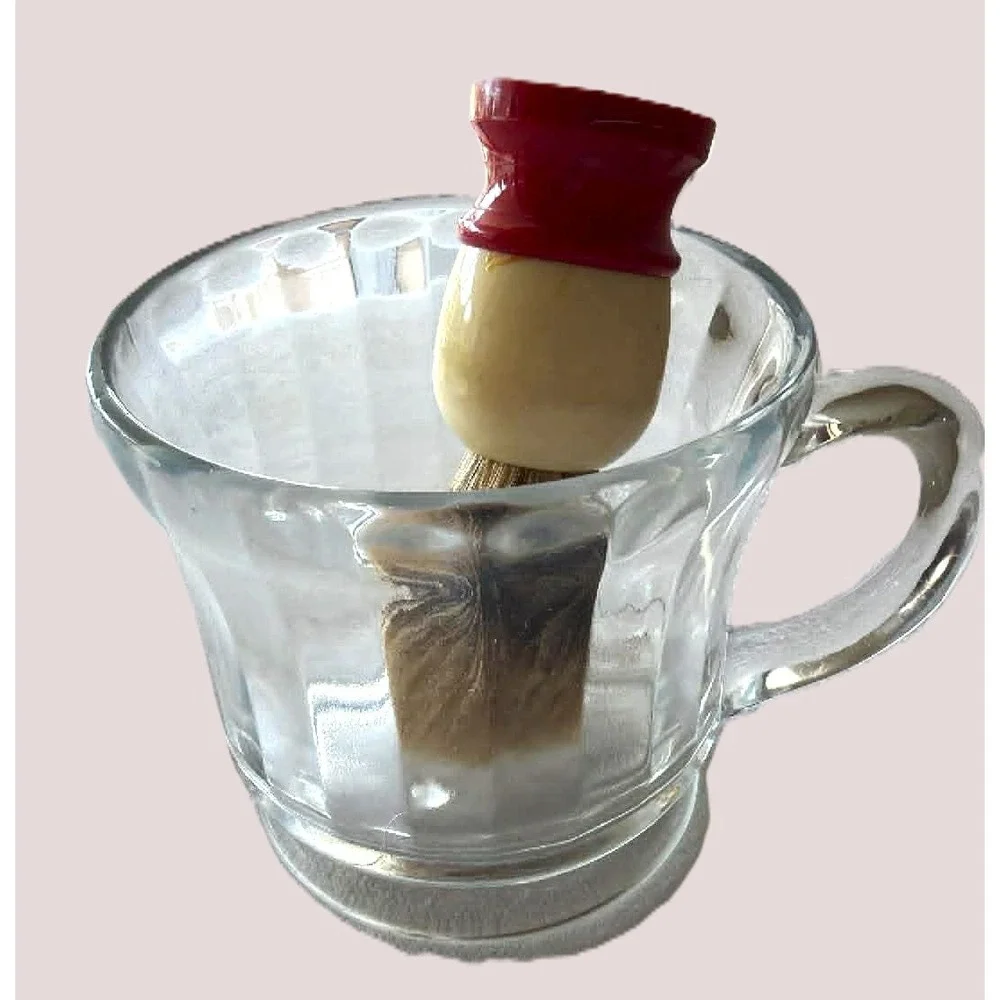 Ever-Ready Shaving Set Men's Clear Red White Excellent MCM Glass Mug Brush C40